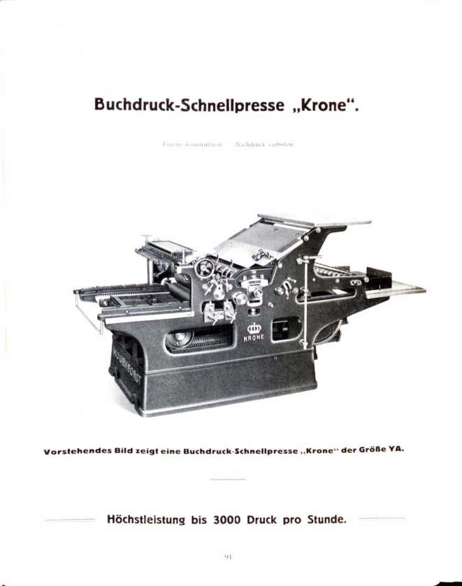 Katalogabbildung einer Buchdruck-Schnellpresse «Krone»
